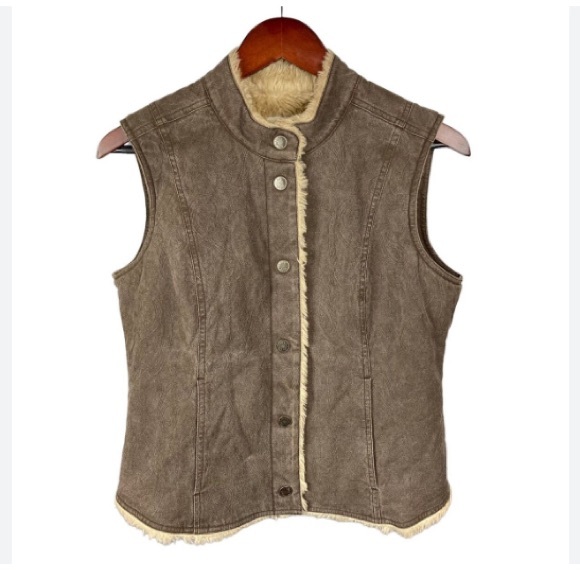 J. Jill Jackets & Blazers - J Jill Faux Fur lined Vest Gray Jacket Pockets Women M